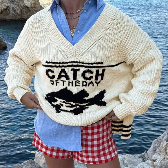 Casual Women's fun print Vneck Knit sweater - Picture 1 of 7